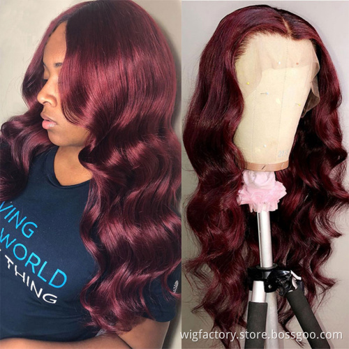 Wholesale 150% pelucas lace front wig brazilian human hair,13*4 virgin hair wigs lace front, 99j burgundy lace front wig